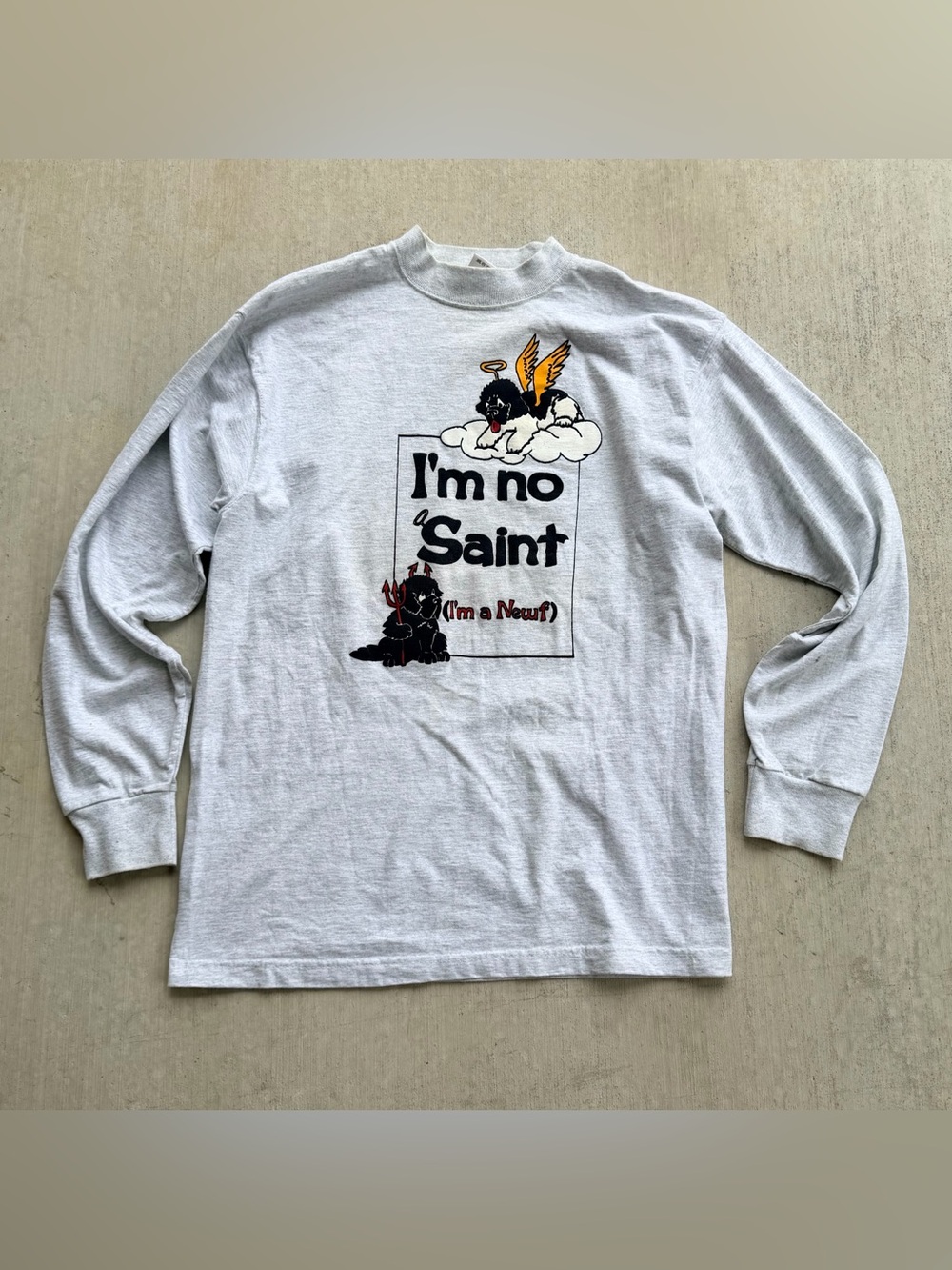 Vintage Newfoundland Dog T Shirt Long Sleeve 90s Funny Size Large Made In USA